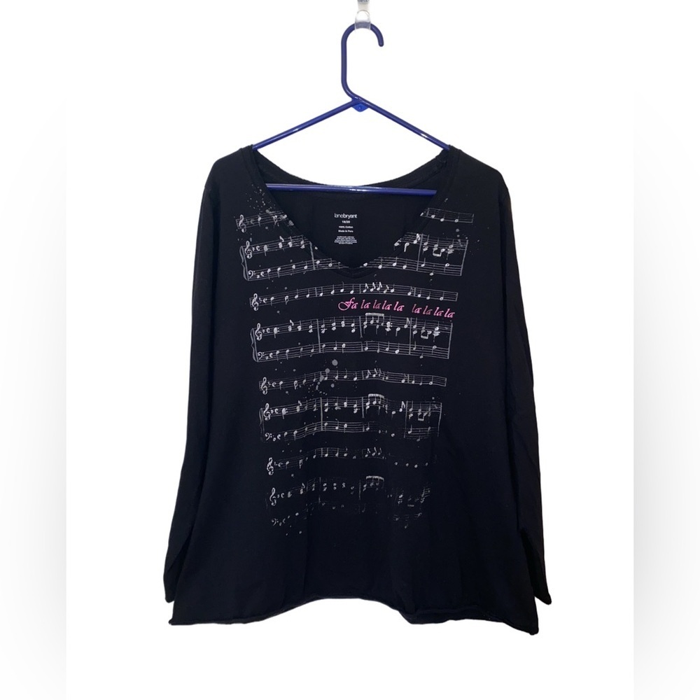 Lane Bryant Vintage Holiday Sheet Music Metallic Top Black Size 18/20